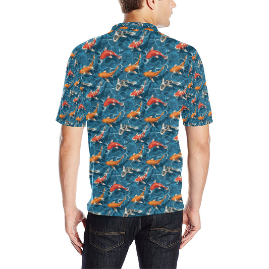 Koi Carp Water Design Themed Print Men Polo Shirt