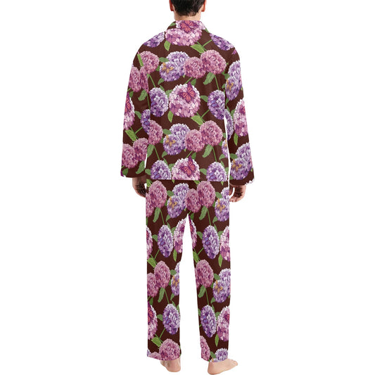 Hydrangea Pattern Print Design HD08 Men's Long Pajama Set