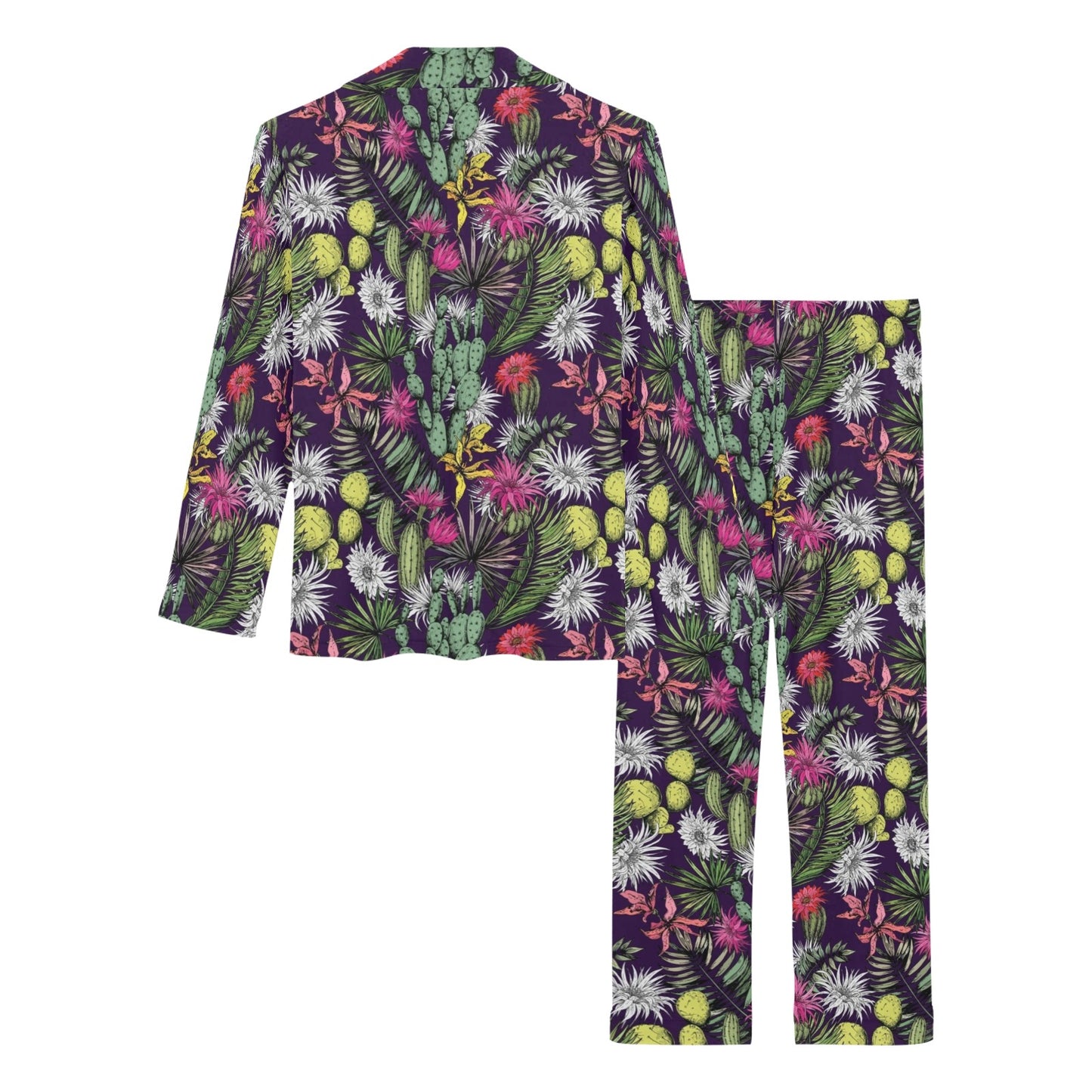 Cactus Pattern Print Design 08 Women's Long Pajama Set