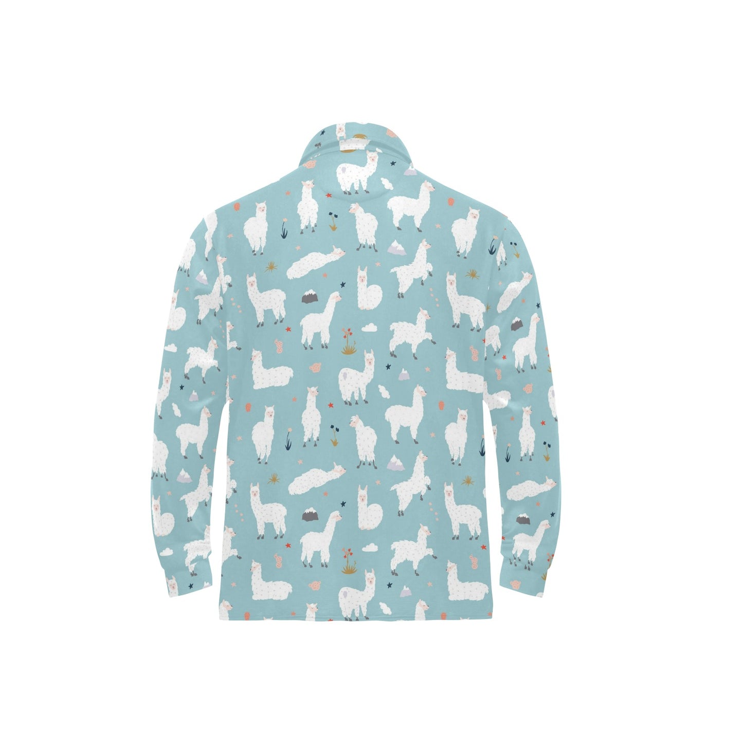 Alpaca Pattern Print Design 02 Long Sleeve Polo Shirt For Men's