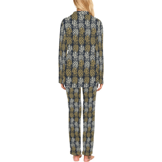 Pineapple Print Design Pattern Women's Long Pajama Set
