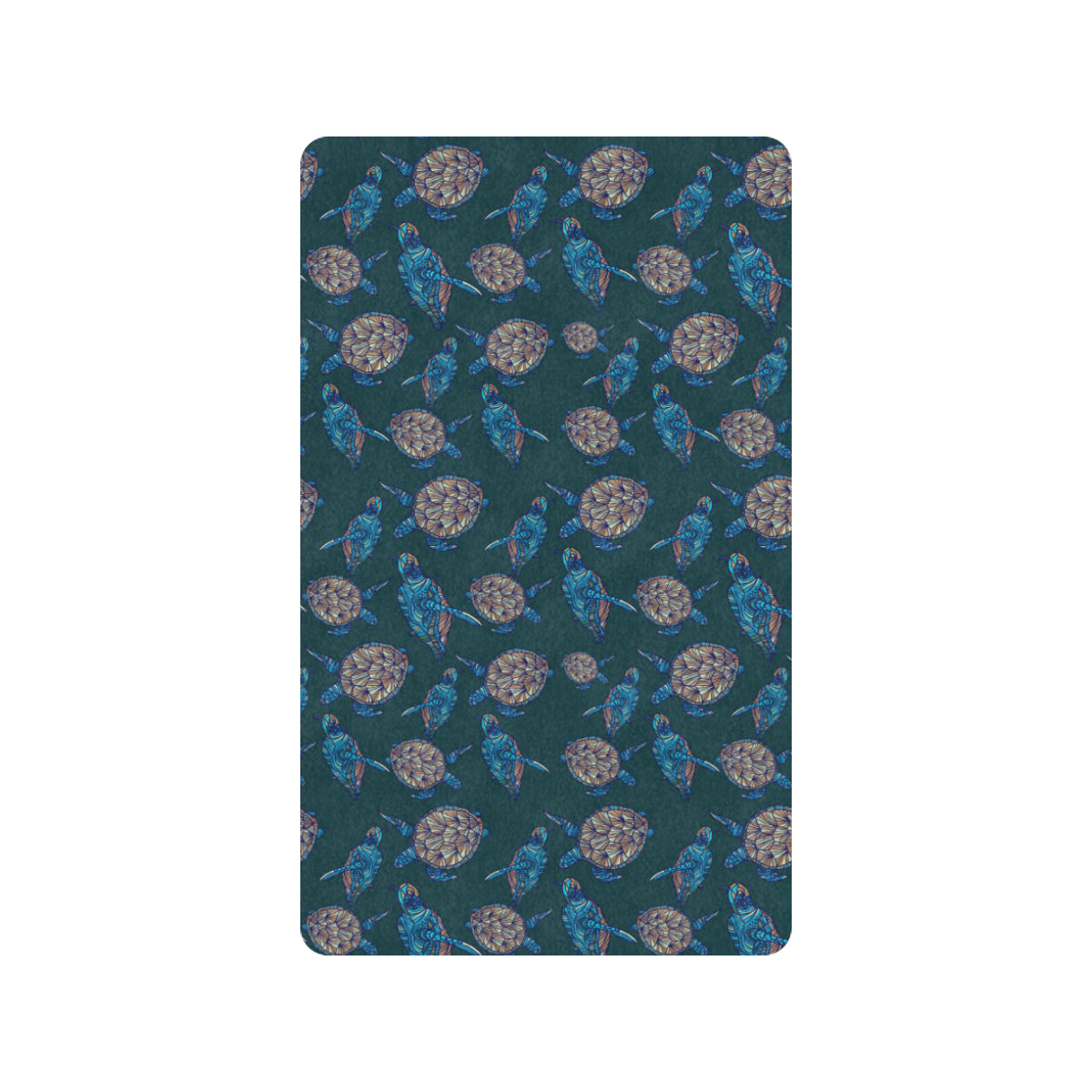 Sea Turtle Hand Drawn Blue Print Rubber Doormat