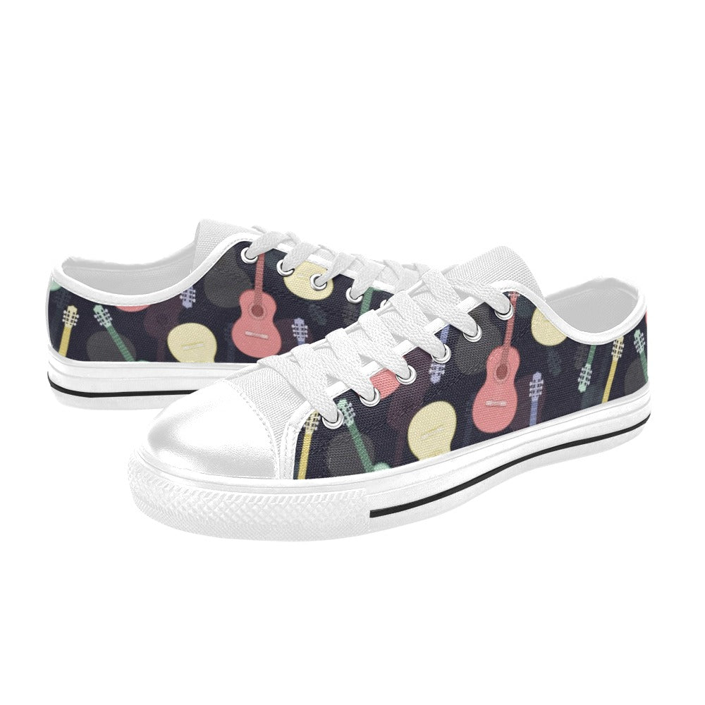 Acoustic Guitar Print Design LKS401 Women's White Low Top Shoes