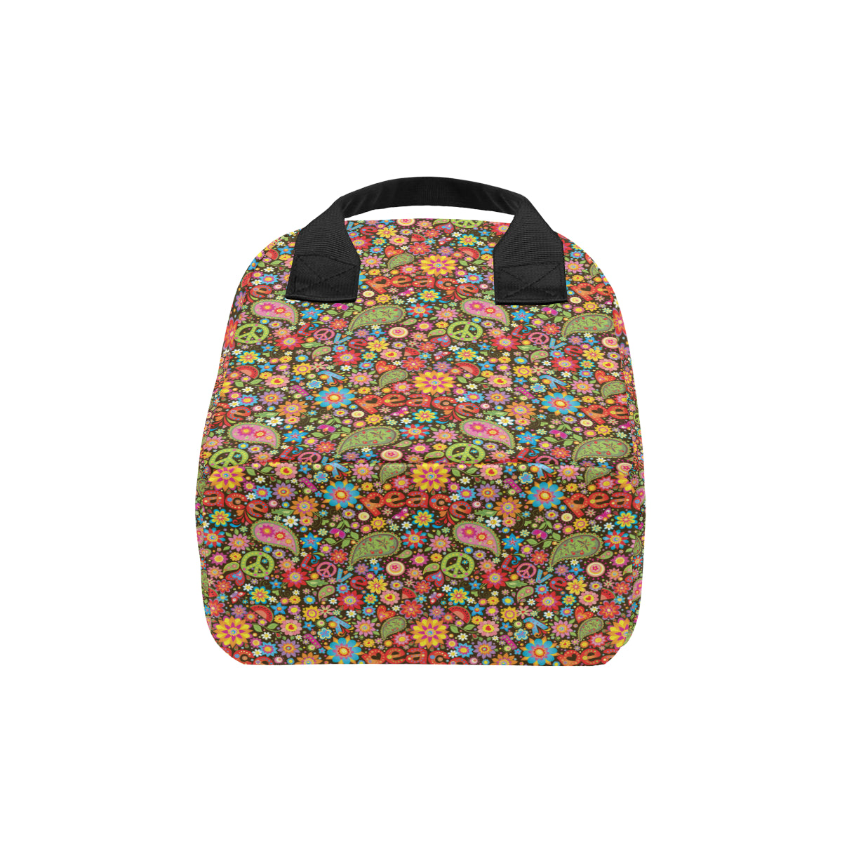 Flower Power Peace Paisley Themed Print Insulated Lunch Bag