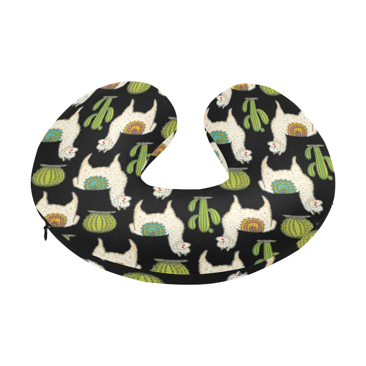 Alpaca Cactus Pattern Print Design 07 U-Shaped Travel Neck Pillow