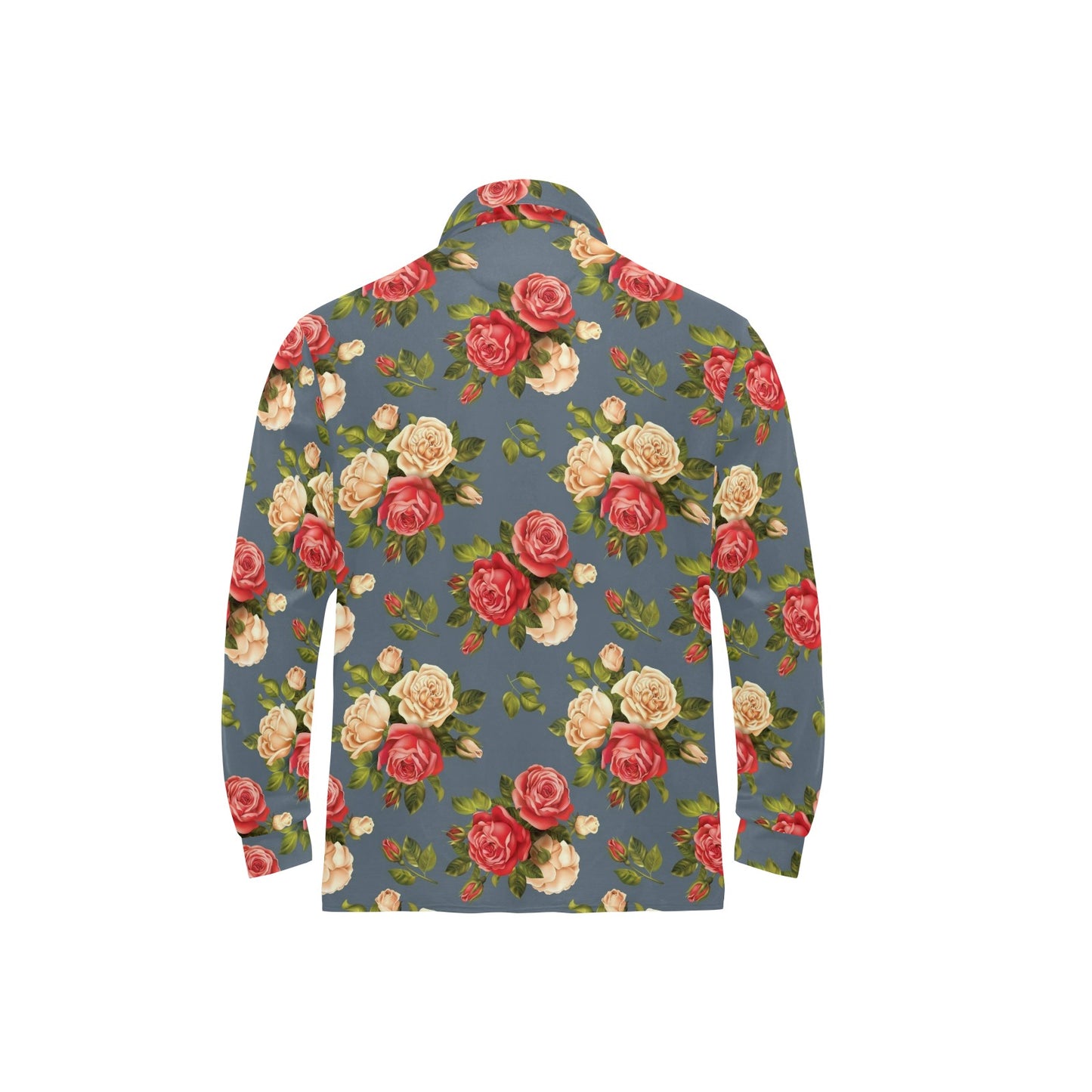 Rose Pattern Print Design RO017 Long Sleeve Polo Shirt For Men's