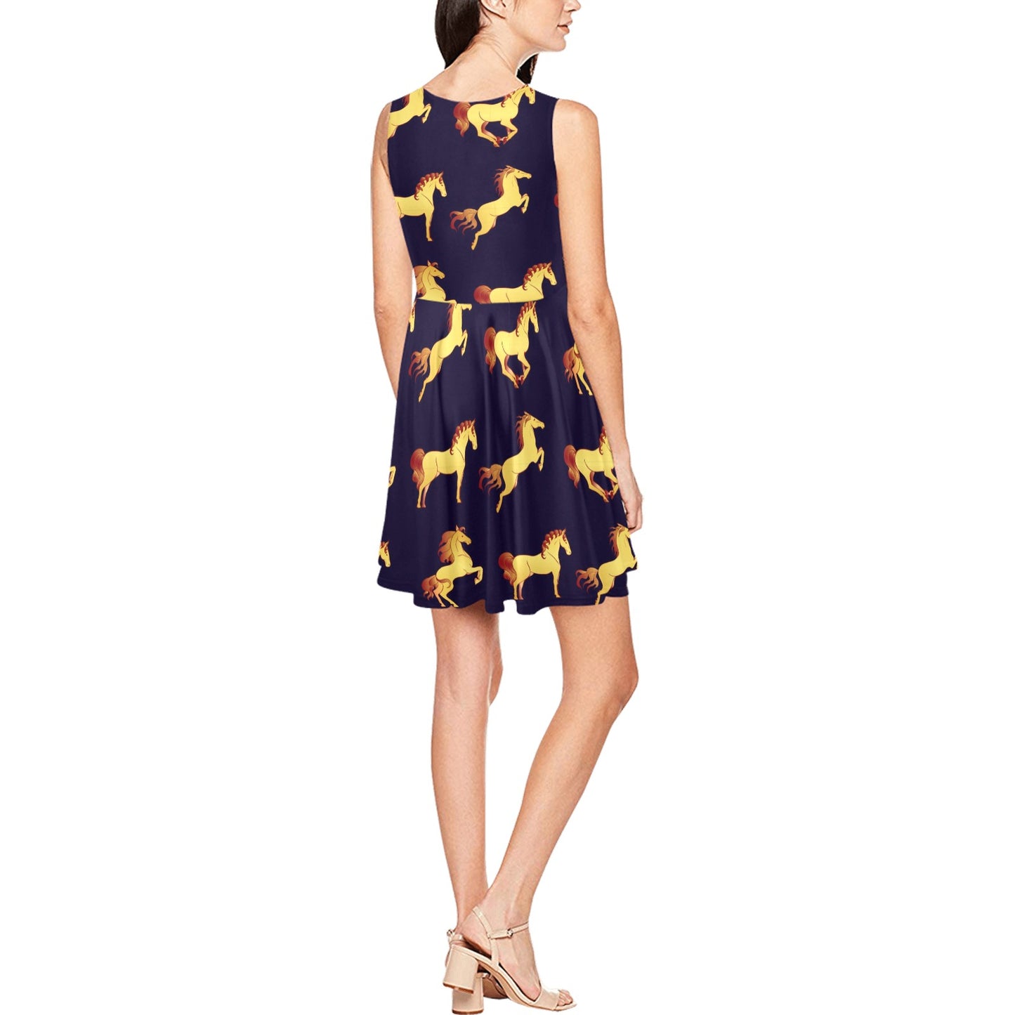 Gold Horse Pattern Sleeveless Dress