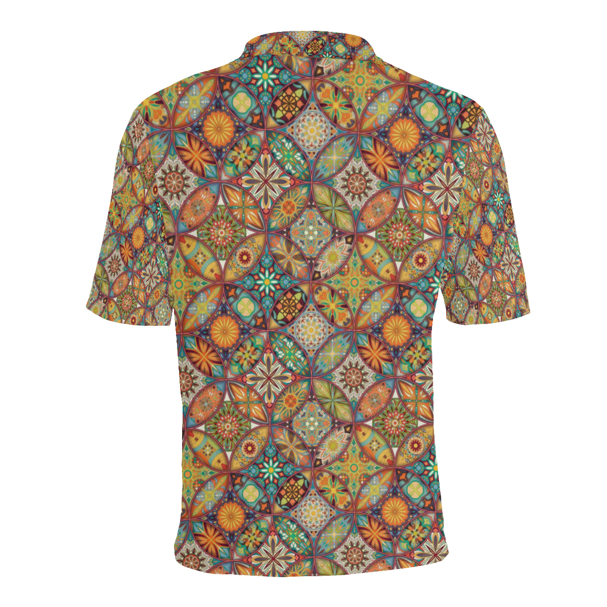 Mandala Flower Themed Design Print Men Polo Shirt