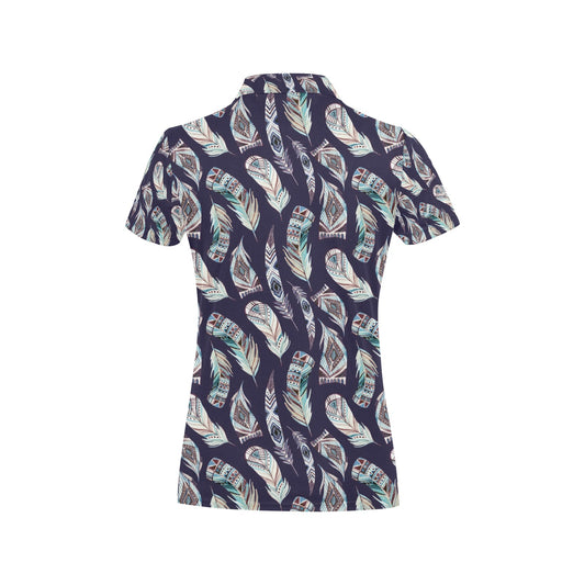 Feather Vintage Boho Design Print Women's Polo Shirt