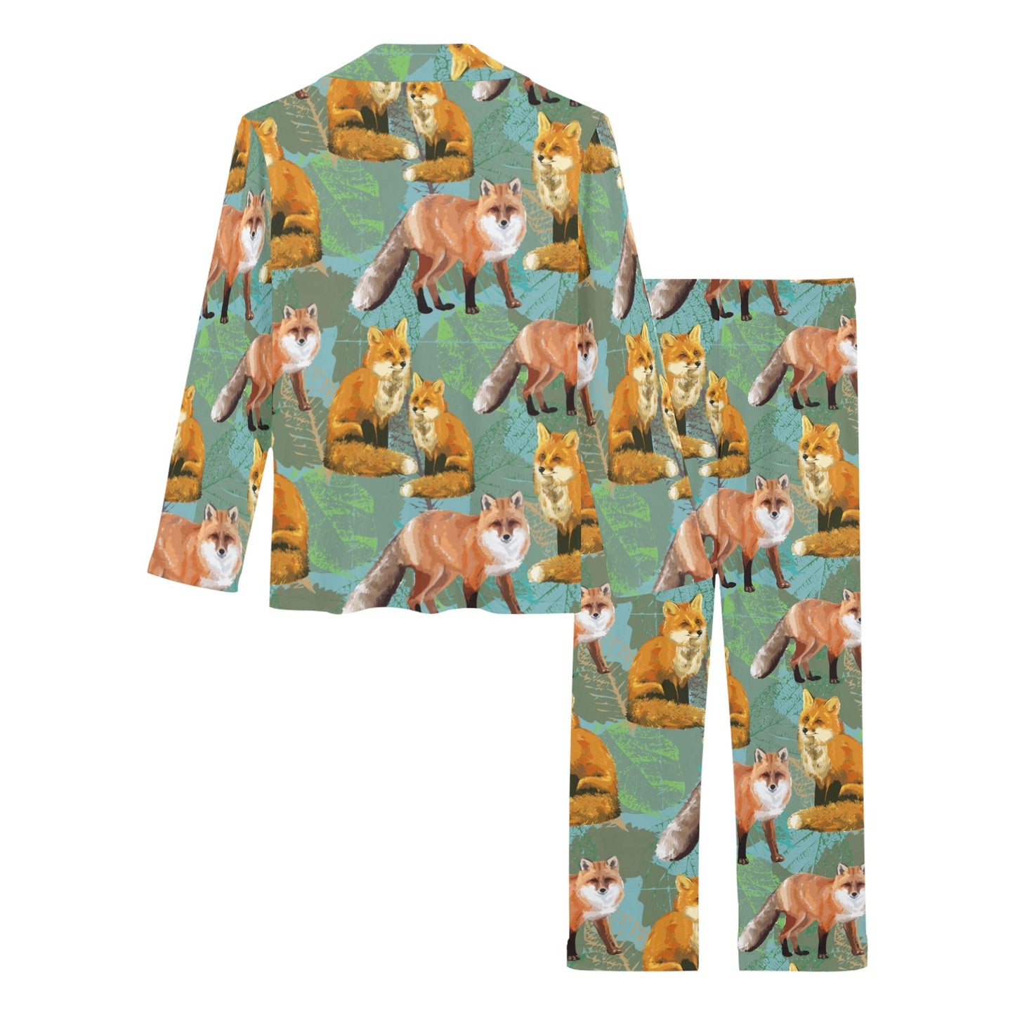 Fox Autumn leaves Themed Women's Long Pajama Set