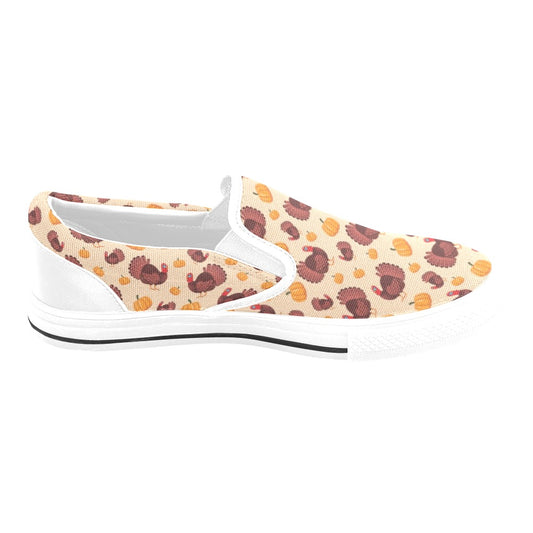 Thanksgiving Print Design LKS308 White Slip Ons Canvas Women's Shoes