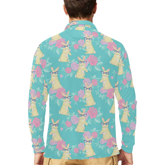 Rabbit Pattern Print Design RB05 Long Sleeve Polo Shirt For Men's