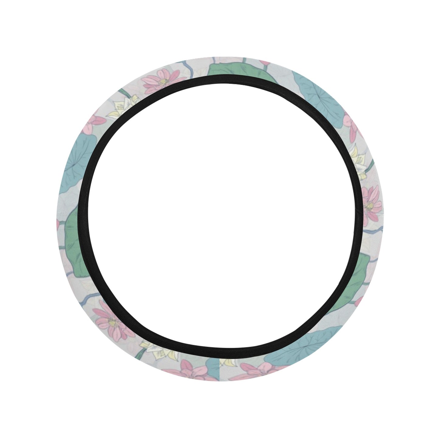 Water Lily Print Design LKS305 Steering Wheel Cover with Elastic Edge