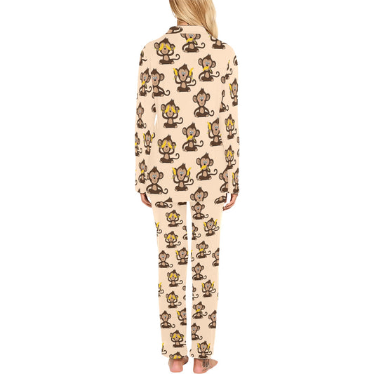 Monkey Pattern Print Design 03 Women's Long Pajama Set