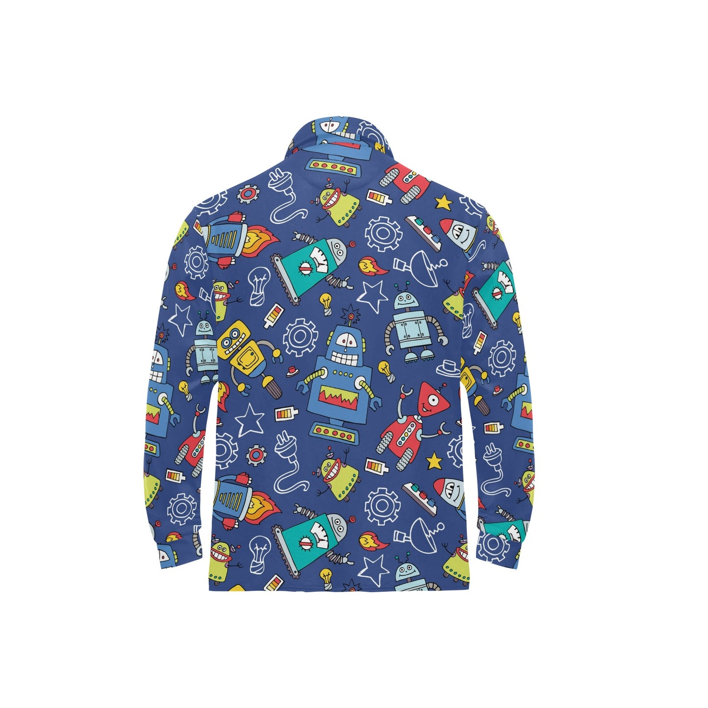 Robot Pattern Print Design A03 Long Sleeve Polo Shirt For Men's