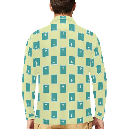 Bible Pattern Print Design 04 Long Sleeve Polo Shirt For Men's