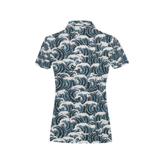 Surf Wave Pattern Print Women's Polo Shirt