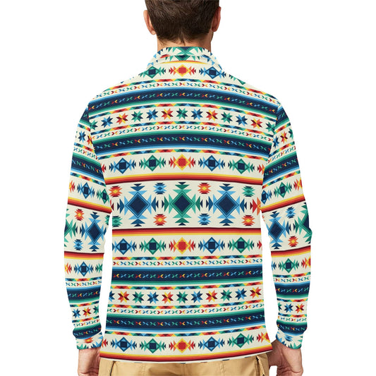 Aztec Pattern Print Design 02 Long Sleeve Polo Shirt For Men's