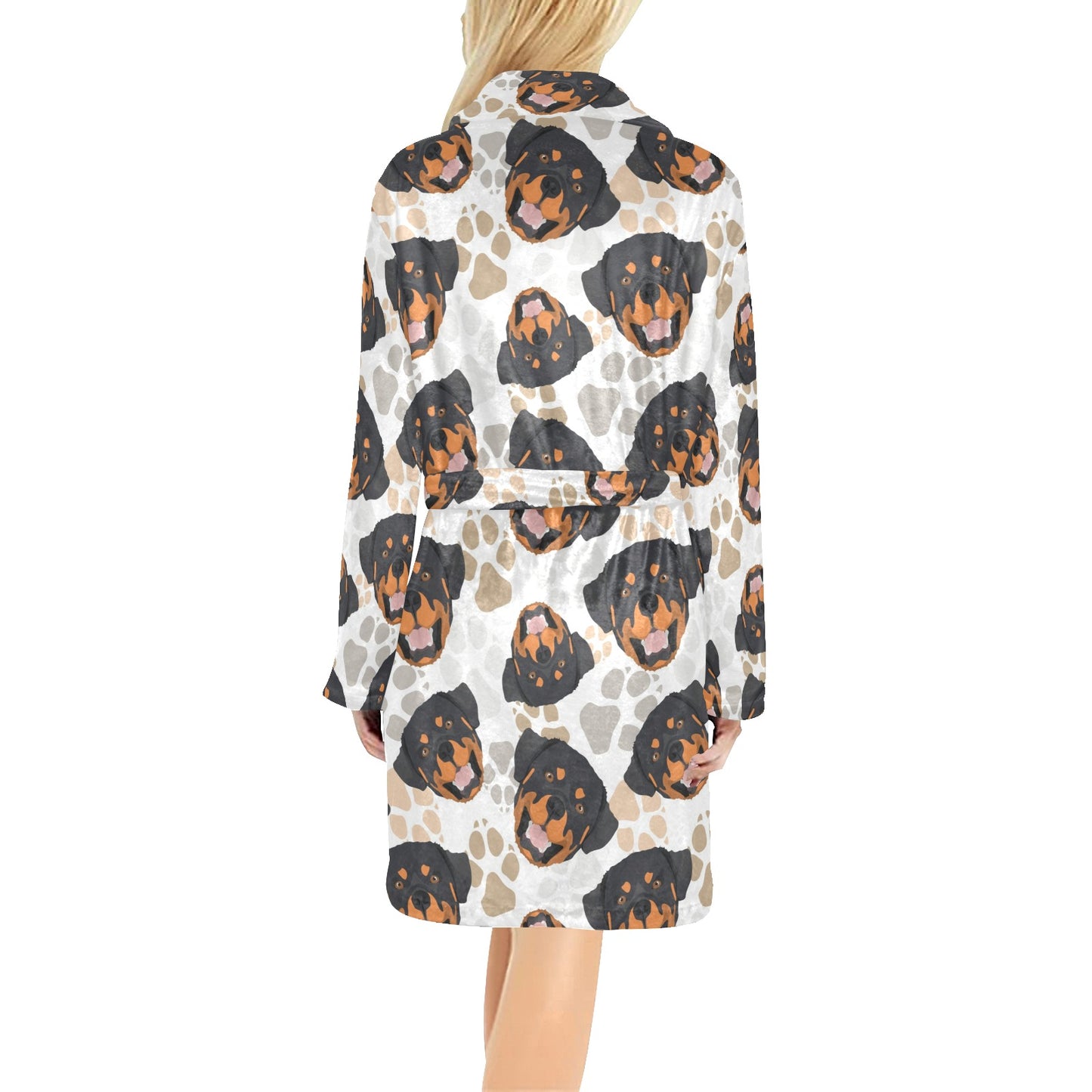 Rottweiler Pattern Print Design A03 Women's Fleece Robe