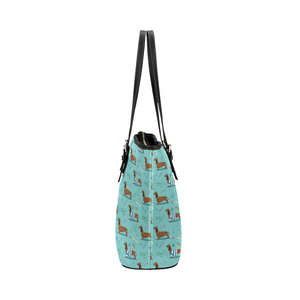 Dachshund Paw Decorative Print Pattern Leather Tote Bag
