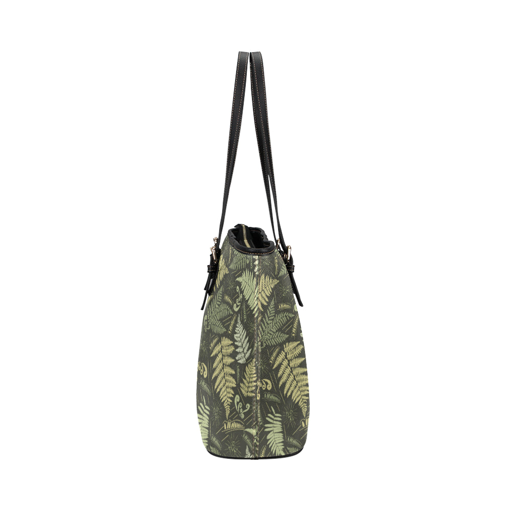 Fern Leave Green Print Pattern Leather Tote Bag