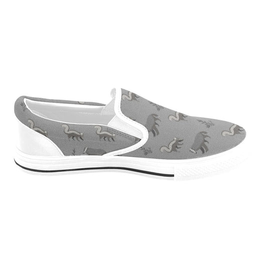 Skunk Print Design LKS301 White Slip Ons Canvas Women's Shoes