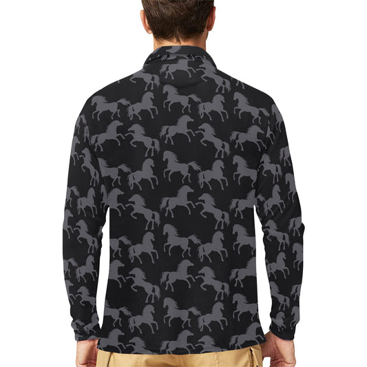 Horse Print Design LKS305 Long Sleeve Polo Shirt For Men's