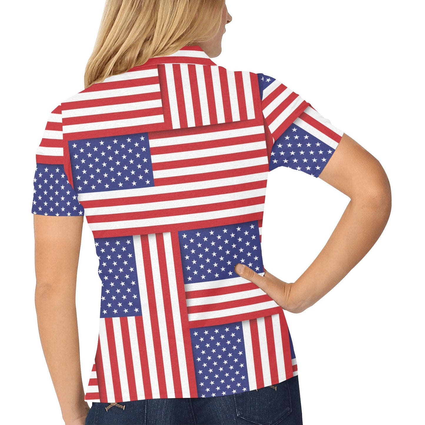 Patriotic US Flag Pattern Print Design A01 Women's Polo Shirt