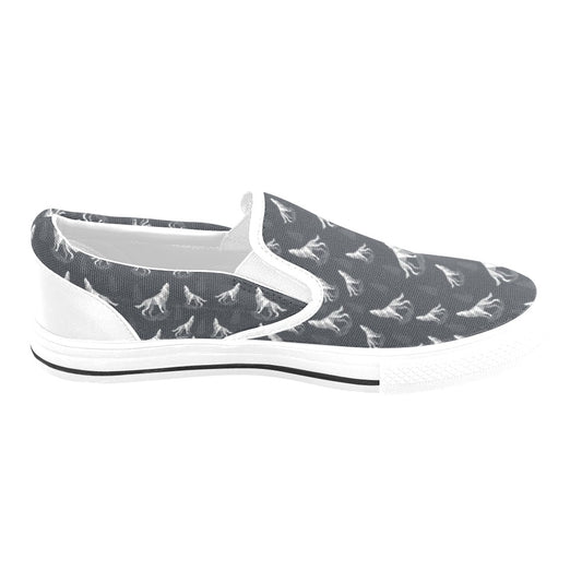 Wolf Print Design LKS303 White Slip Ons Canvas Women's Shoes