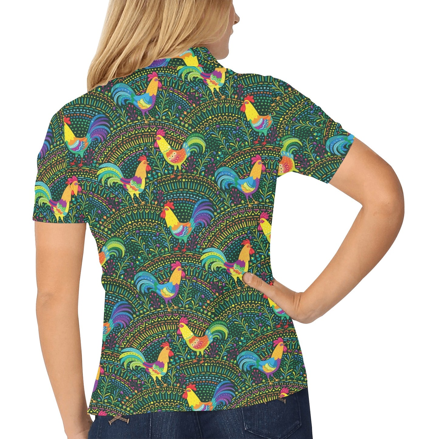 Rooster Pattern Print Design A01 Women's Polo Shirt