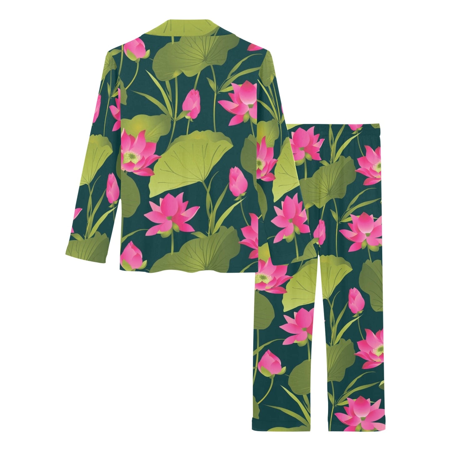 Water Lily Pattern Print Design WL09 Women's Long Pajama Set