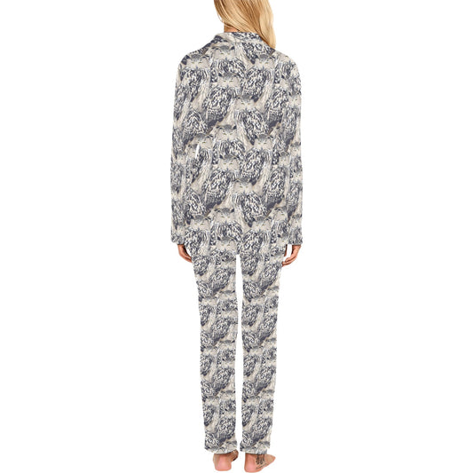 Owl Realistic Themed Design Print Women's Long Pajama Set