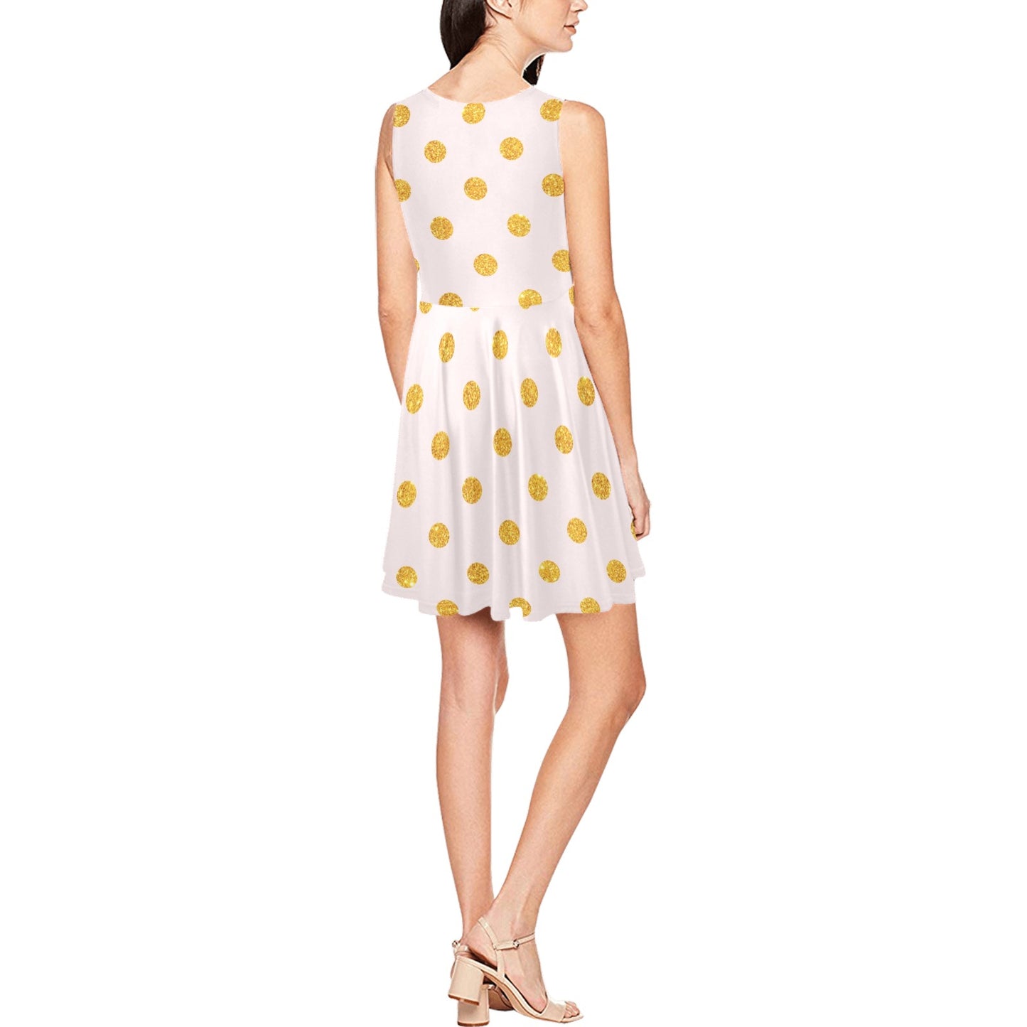 Polka Dot Gold Pink Pattern Print Design 01 Sleeveless Dress