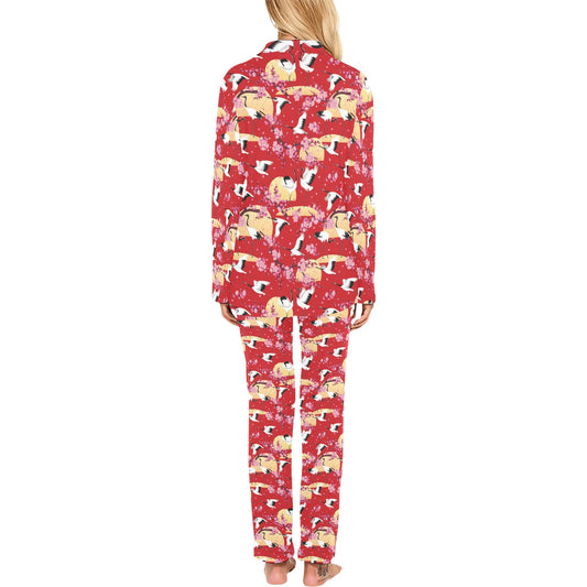 Crane Pattern Print Design 04 Women's Long Pajama Set