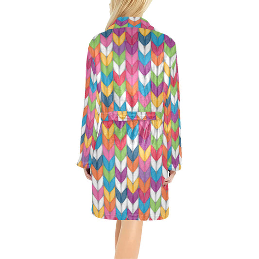 Knit Pattern Print Design 01 Women's Fleece Robe