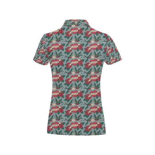 Tattoo Heart Print Design LKS301 Women's Polo Shirt