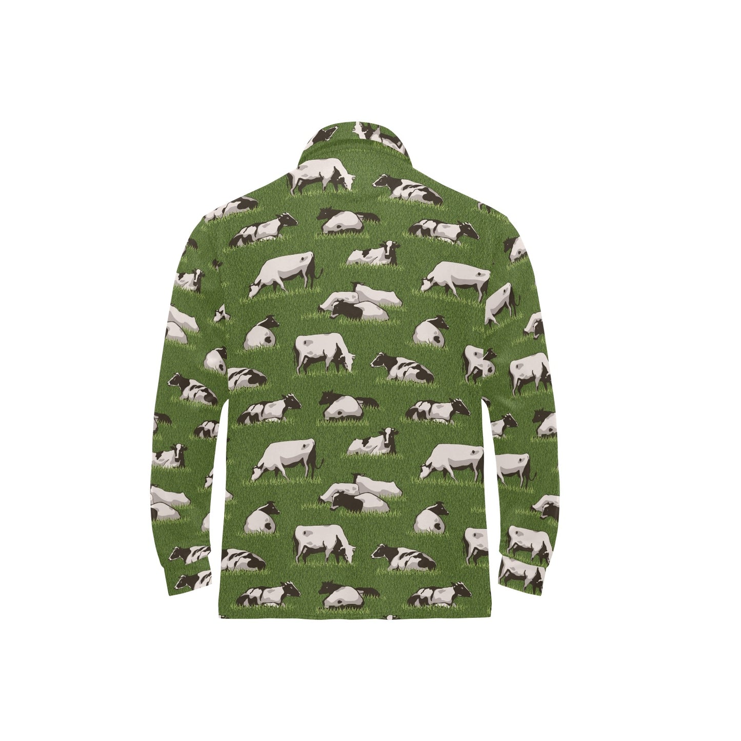 Cow on Grass Print Pattern Long Sleeve Polo Shirt For Men's