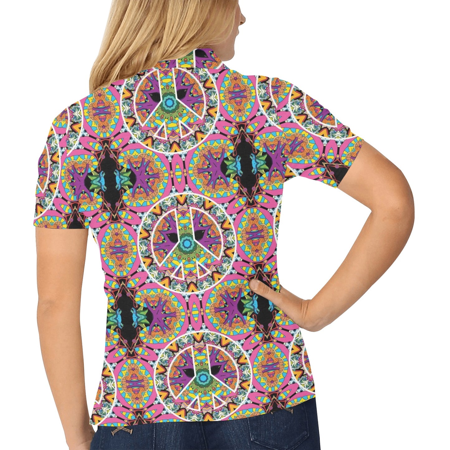 Peace Sign Pattern Print Design A03 Women's Polo Shirt
