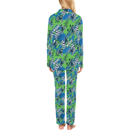 Motocross Pattern Print Design 04 Women's Long Pajama Set