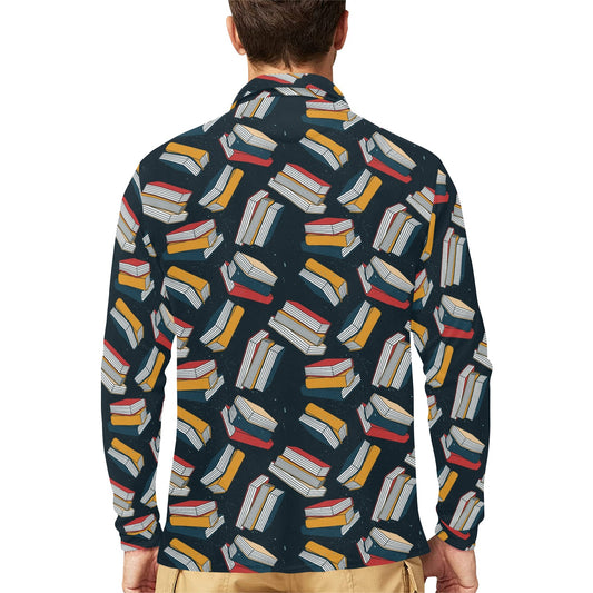 Book Pattern Print Design 07 Long Sleeve Polo Shirt For Men's