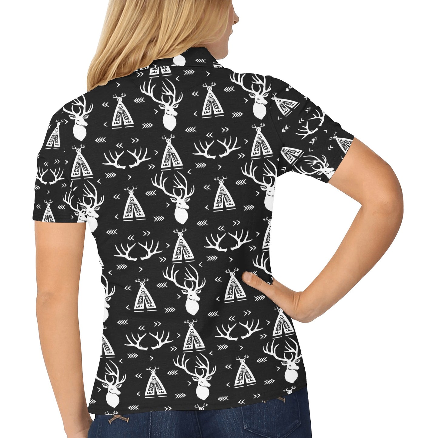 Deer Native Indian Print Pattern Women's Polo Shirt