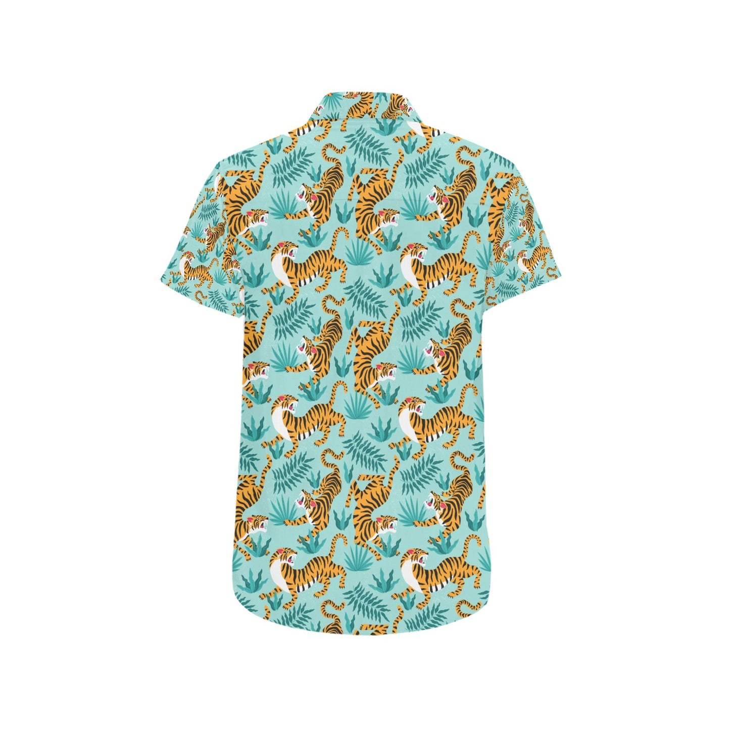 Tiger Print Design LKS304 Men Short Sleeve Button Up Shirt