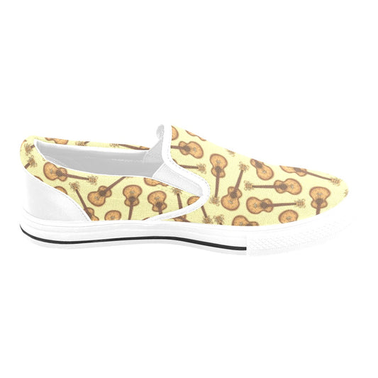 Acoustic Guitar Print Design LKS402 White Slip Ons Canvas Women's Shoes