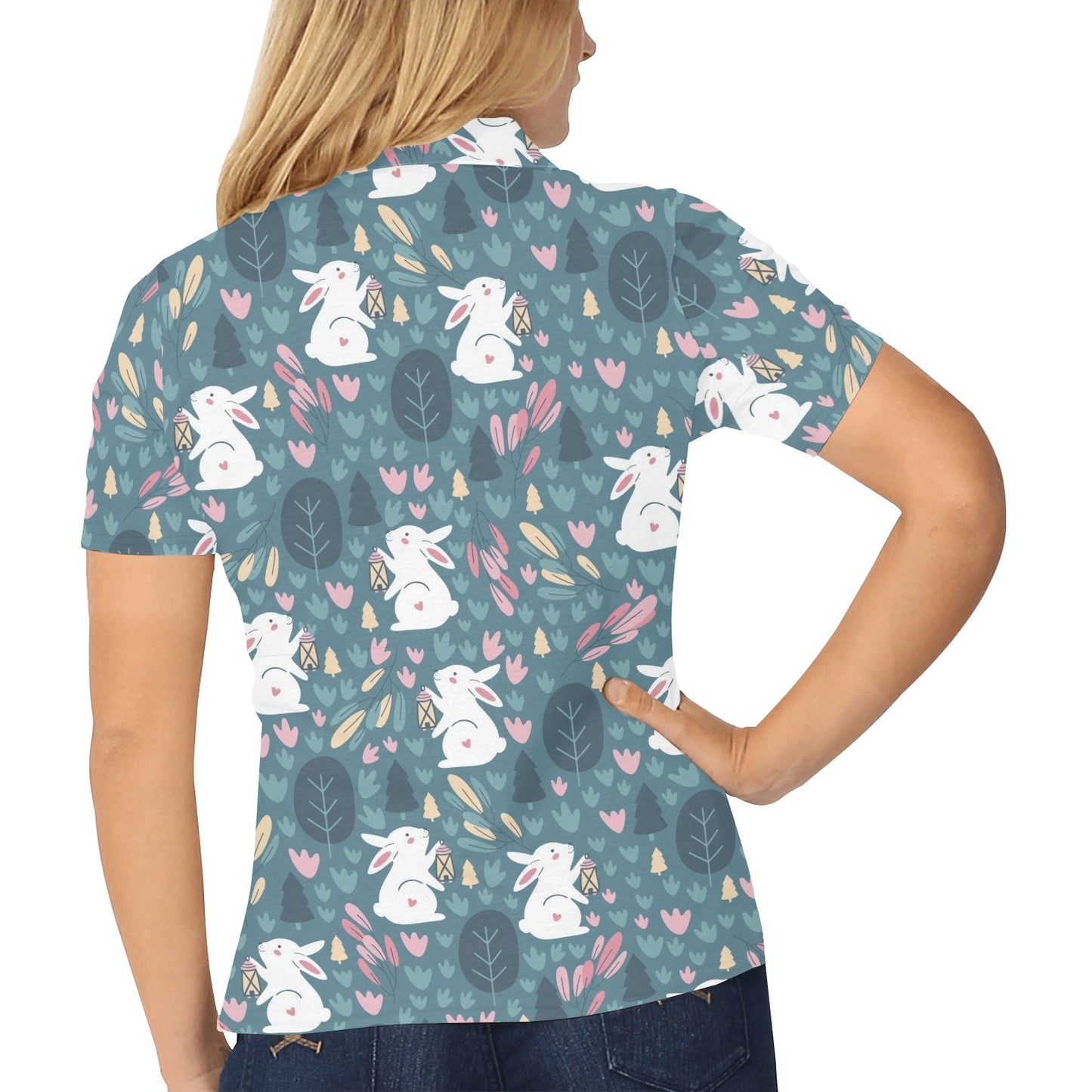Rabbit Pattern Print Design RB013 Women's Polo Shirt