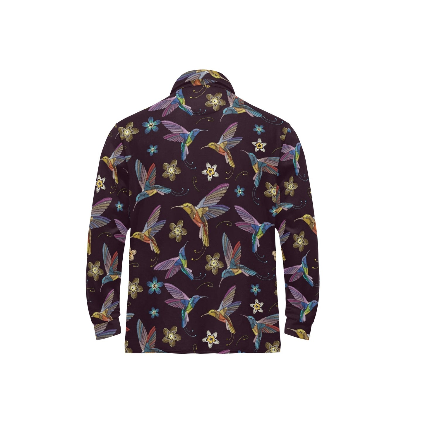Hummingbird Pattern Print Design 04 Long Sleeve Polo Shirt For Men's