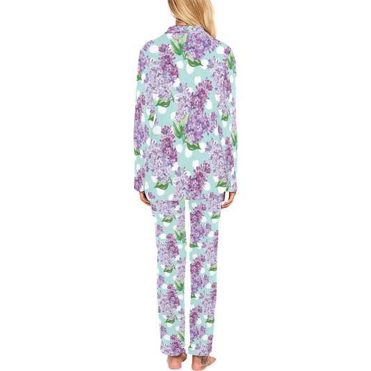 Lilac Pattern Print Design 02 Women's Long Pajama Set