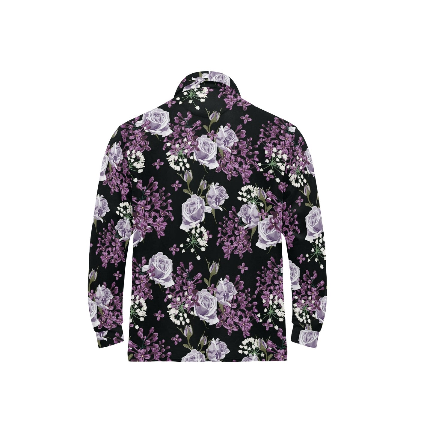 Lilac Pattern Print Design LI04 Long Sleeve Polo Shirt For Men's