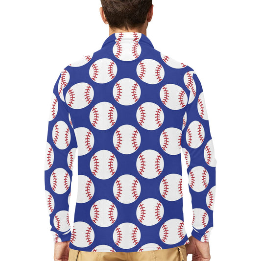 Baseball Blue Background Long Sleeve Polo Shirt For Men's