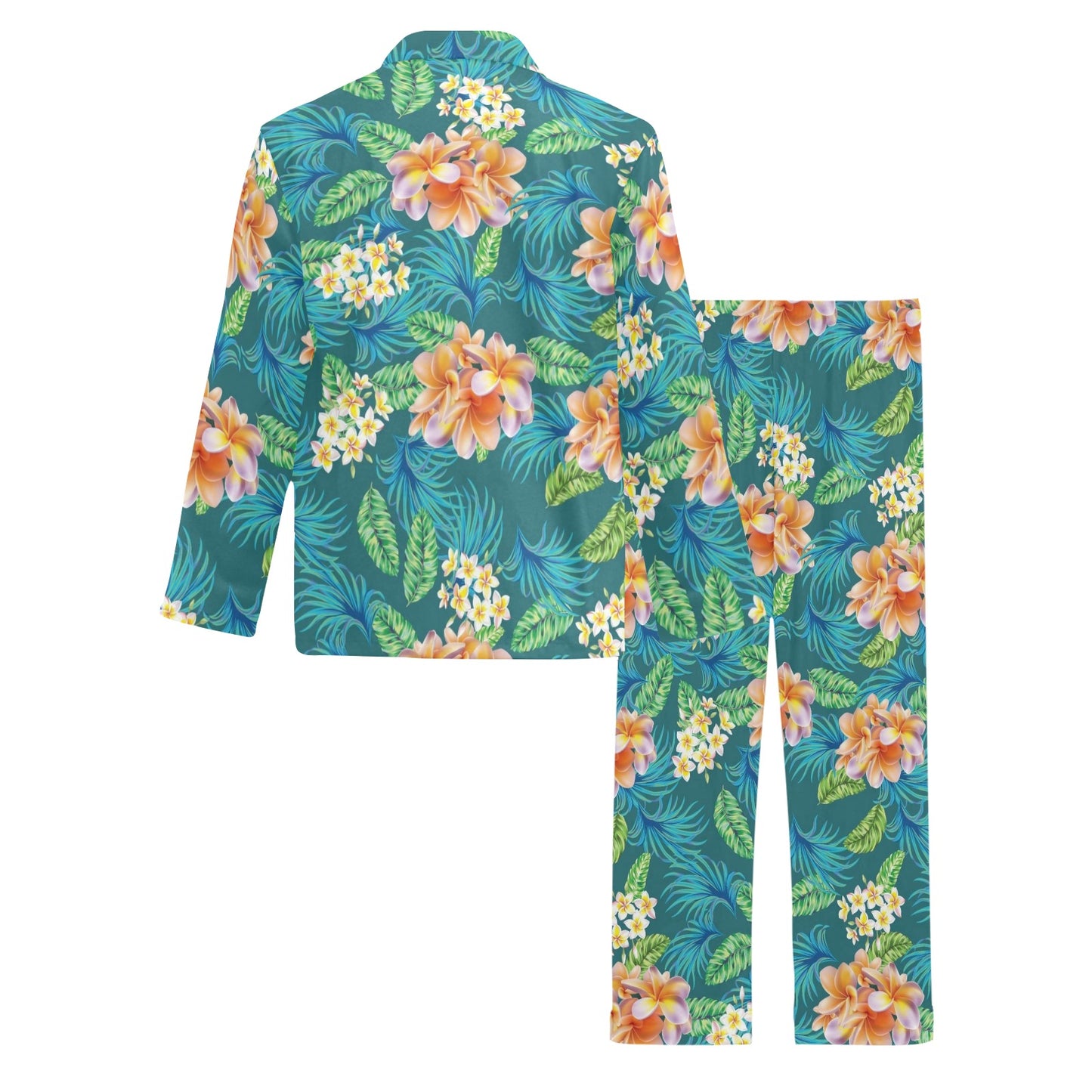 Plumeria Tropical Flower Design Print Men's Long Pajama Set
