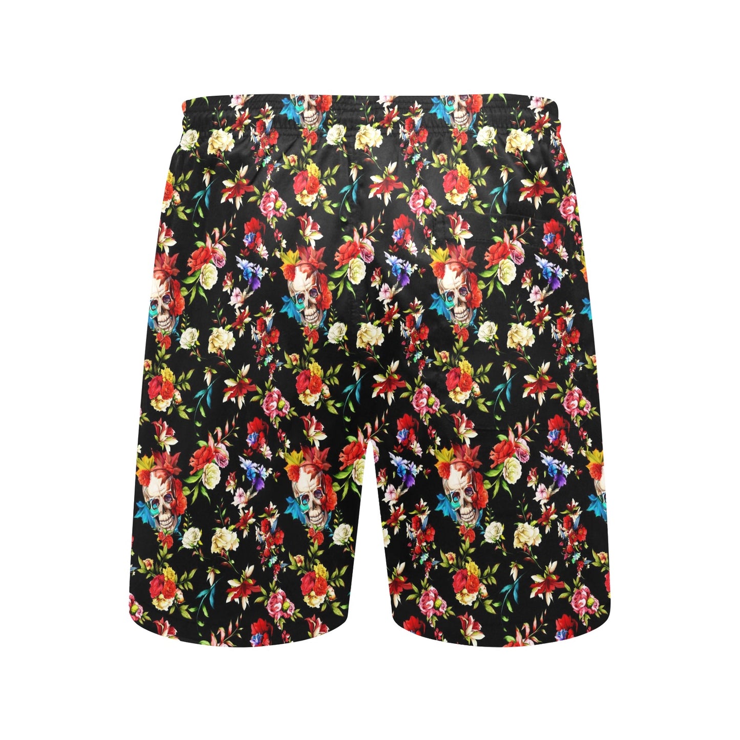Skull Roses Flower Design Themed Print Men's Swim Trunks Beach Shorts